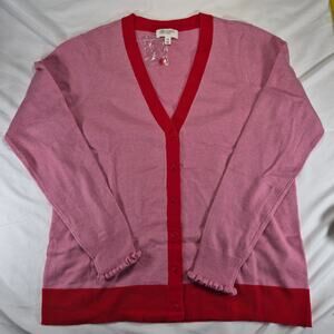 Candace Cameron Bure Pink Red Button Cardigan XS Valentine Lightweight Sweater